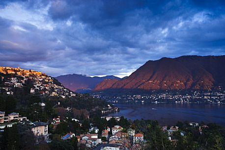 The village of Cernobbio on Como Lake at sunset, Lombardy, Italy, Europe