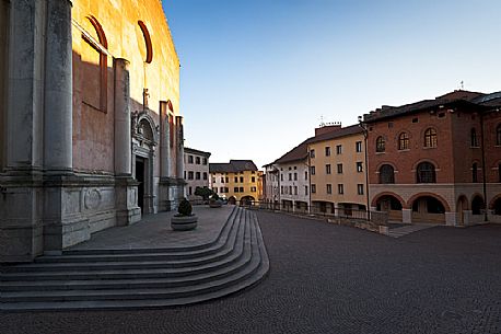 The sun illuminates the ancient Cathedral of Saint Mark in Pordenone, Friuli Venezia Giulia, Italy, Europe
