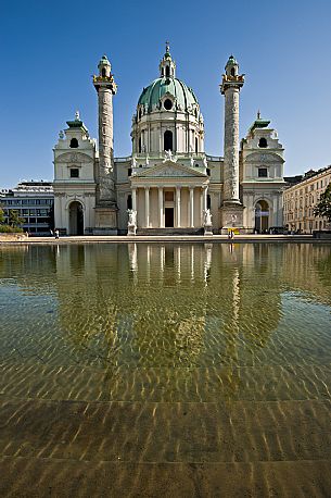 The Karlskirche (or church of Saint Charles Borromaeus) is a baroque church located on the south side of Karlsplatz in Vienna, Austria.  It is considered the most outstanding baroque church in Vienna