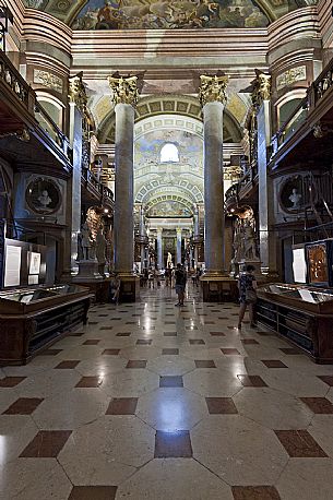 The gallery of the Austrian National Library in Vienna. It is the largest baroque library in Europe. Austria.