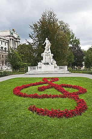 Mozart Memorial in Burggarten Park, the Imperial Palace Gardens in Vienna. Austria.