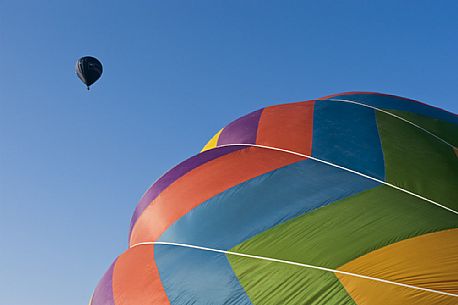 Colored hot air balloons in Udine during the Balloon Festival, Friuli Venezia Giulia, Italy, Europe