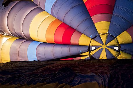 The colorful interior of a hot air balloon