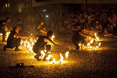 At the historical re-enactment of Macia in Spilimbergo, people play juggling games with fire, Friuli Venezia Giulia, Italy