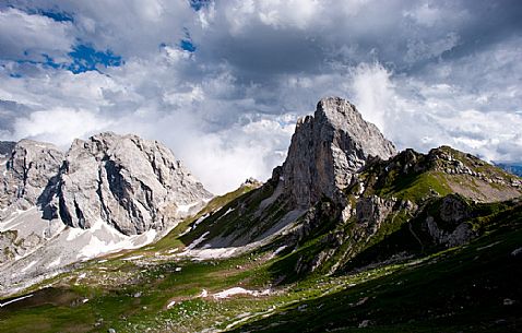 Peralaba and Pic Chiadenis peaks in Sesis valley, Sappada, dolomites, Friuli Venezia Giulia, Italy, Europe