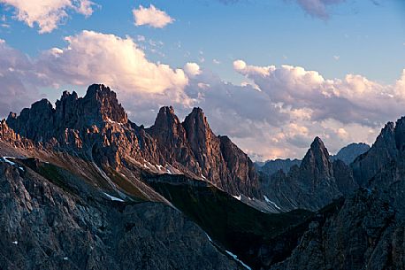 Panorama from Calvi mountain hut towards the Bellunesi Dolomites, Sappada, Friuli Venezia Giulia, Italy, Europe