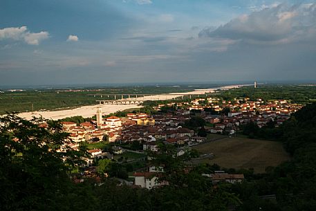 Montereale Valcellina, in the province of Pordenone, is one of the most important places of historical and archaeological interest in Friuli Venezia Giulia and stage of the journey of St. Christopher. In the background, the bed of the Cellina river and the Ponte Giulio. Italy
