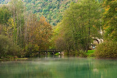 The Livenza river near the source of the Santissima. Polcenigo, Italy.