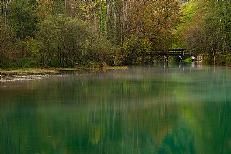 The Livenza river near the source of the Santissima. Polcenigo, Italy.