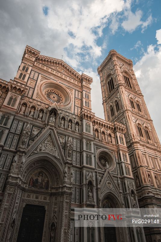 Florence cathedral, Santa Maria in Fiore  with Giotto tower, part of the Unesco World Heritage, with its famous Giotto belltower, Florence, Tuscany, Italy