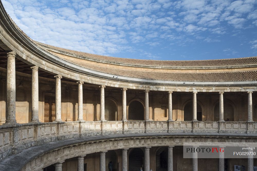 Columns of the main courtyard of Charles V Palace, part of the Alhambra complex, Granada, Spain