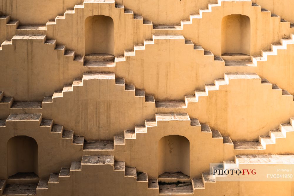 Detail of Panna Meena ka Kund, one of the most beautiful stepwells in India, situated near Jaipur, Rajasthan, India