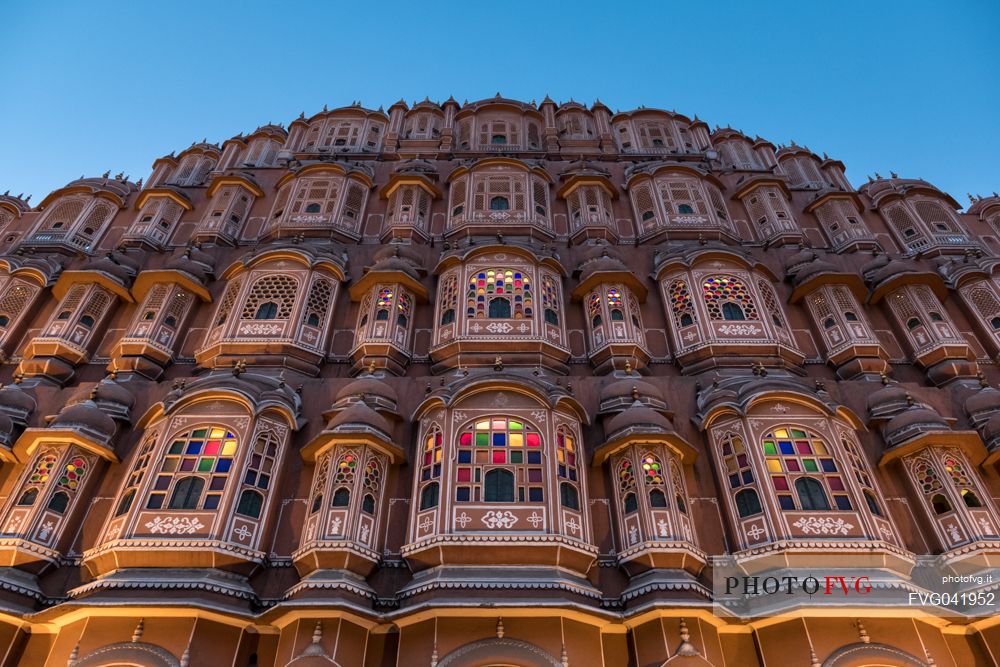 Facade of Hawa Mahal, the palace of winds, symbol of Jaipur, main city of Rajasthan, India
