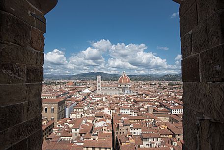 Florence city center as you can see it from Old Palace tower. At the center of the image, Florence cathedral or Santa Maria del Fiore cathedral, Florence, Tuscany, Italy