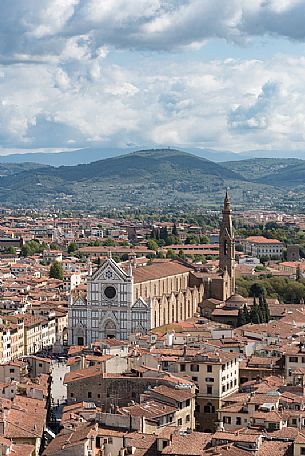 City of Florence as you can see it from Old Palace tower. At the center of the image, Santa Croce church, Florence, Tuscany, Italy