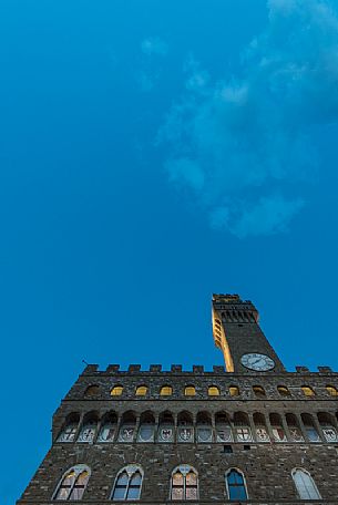 Palazzo Vecchio or Palazzo della Signoria during the blue  hour, Florence, Tuscany