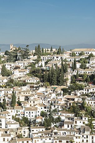 Albaicin or Albayzin, the arab quarter of Granada, seen from the Alhambra, Spain