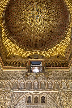 Golden dome of Ambassador room in the Royal Alcazar Palace, Seville, Spain