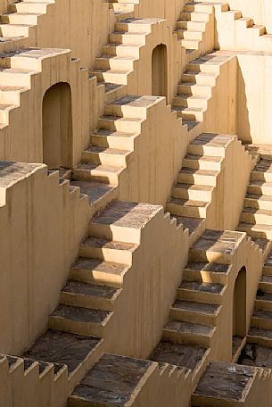 Detail of Panna Meena ka Kund, one of the most beautiful stepwells in India, situated near Jaipur, Rajasthan, India