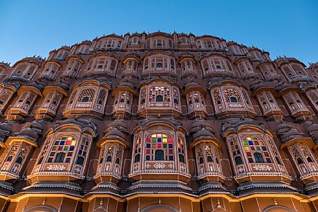 Facade of Hawa Mahal, the palace of winds, symbol of Jaipur, main city of Rajasthan, India
