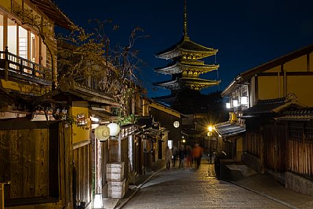 Night view of Yasaka Pagoda and Sannenzaka street, Higashiyama district, Kyoto, Japan