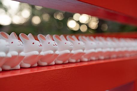 Little rabbit sculptures in Okazaki shrine in Kyoto, Japan