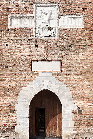 Entrance of Castel Sismondo, a castle in the center of Rimini, Emilia Romagna, Italy, Europe