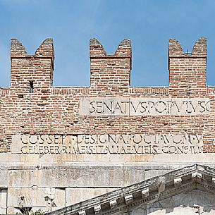 Detail of Arch of Augustus in Rimini, Emilia Romagna, Italy, Europe