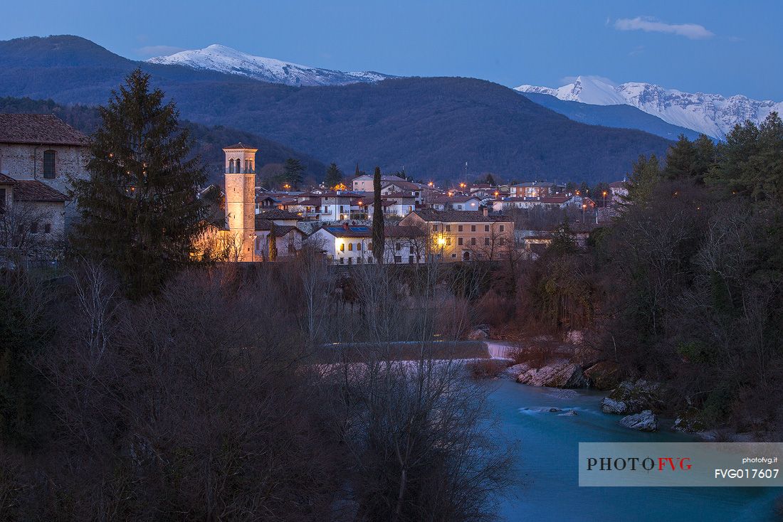 Brossana village of Cividale Del Friuli by night, looked from The Devil's bridge