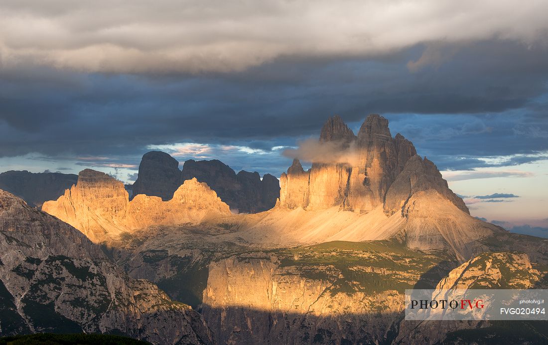 Tre cime of Lavaredo views from Mount Specie just before the storm