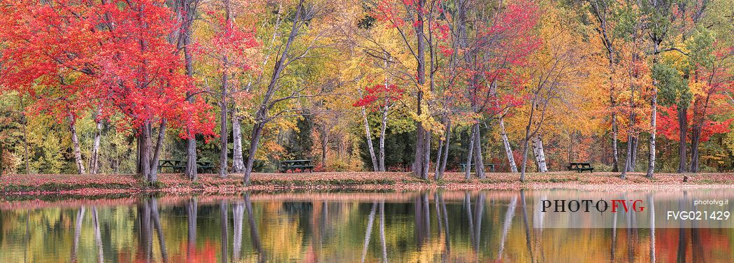 Autumn reflections in the White Mountains National Forest in New Hampshire, United States of America