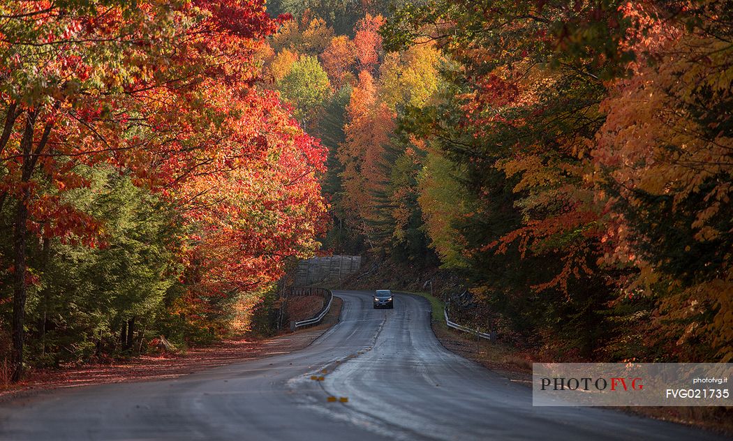The Kancamagus Highway in northern New Hampshire; it's a 34 scenic highway that stretches from Lincoln to Conway, New England, Usa