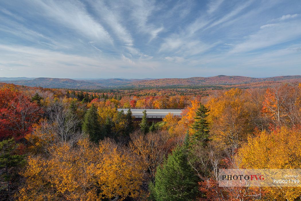 Panoramic view of the northern zone of the  White Mountains Natonal Forest in New Hampshire, USA