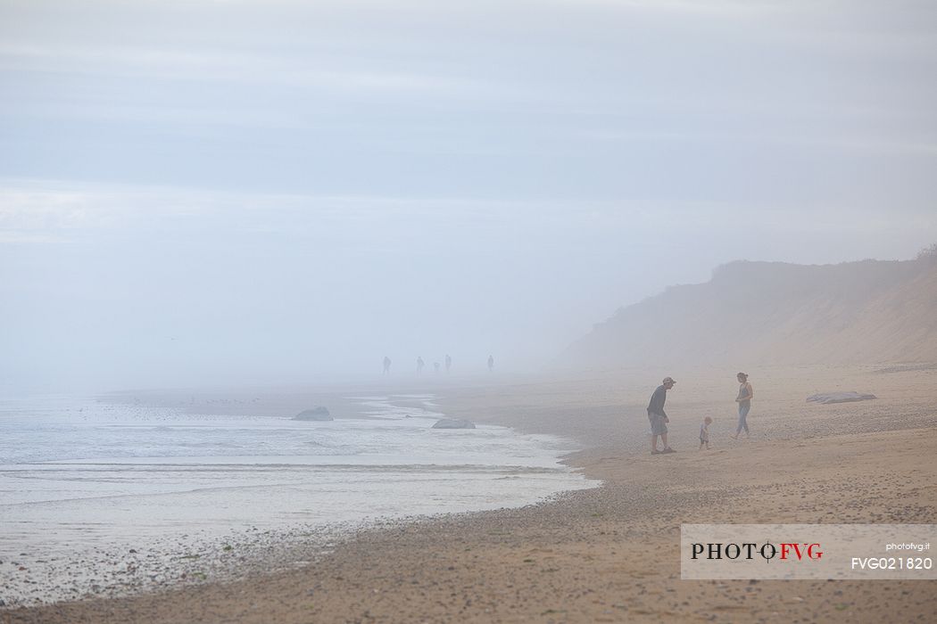 Typical fog along the beach of the Cape Cod national Seashore, Nauset light Beach, New England, USA