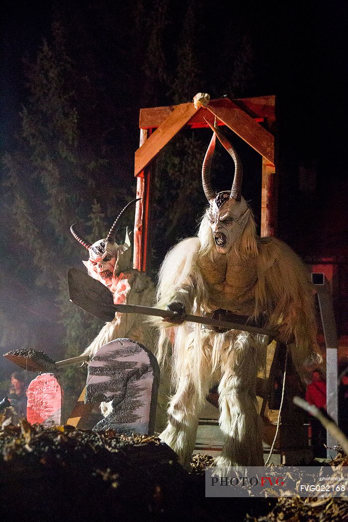 Krampus during the traditional festival. The Krampus are men-wild goats and very disturbing that roam the streets in search of children 