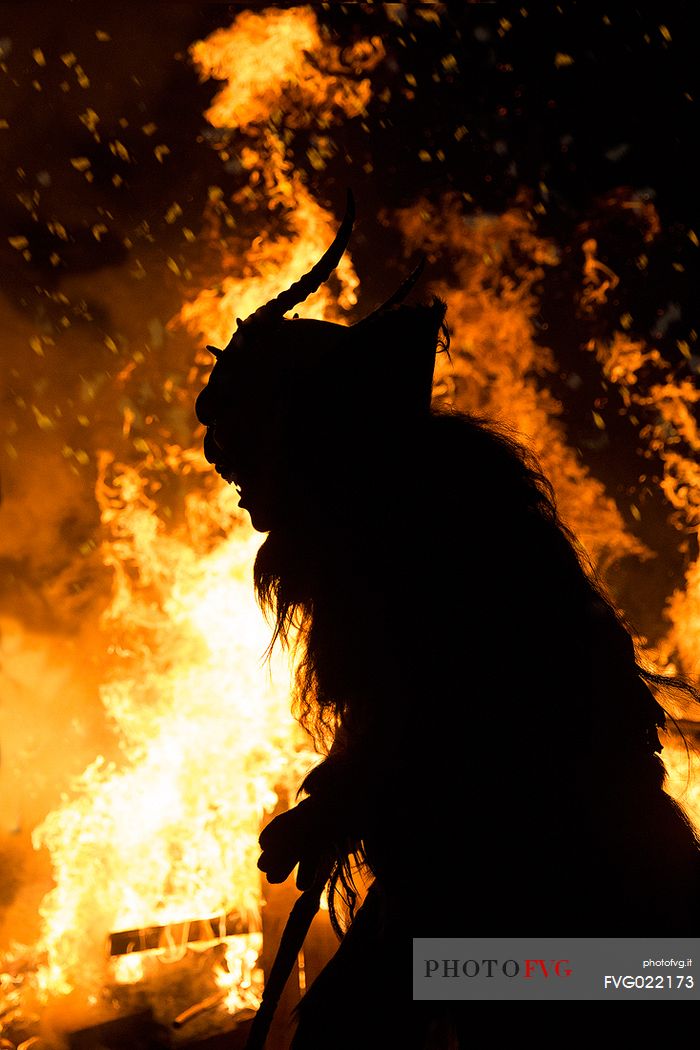 Krampus during the traditional festival. The Krampus are men-wild goats and very disturbing that roam the streets in search of children 