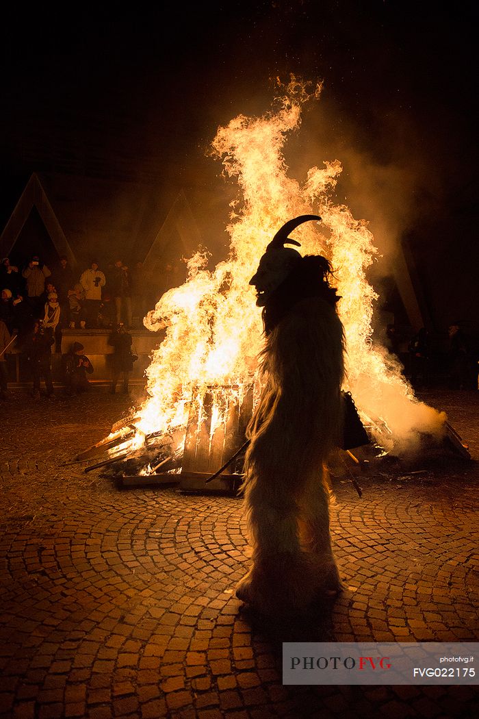 Krampus during the traditional festival. The Krampus are men-wild goats and very disturbing that roam the streets in search of children 