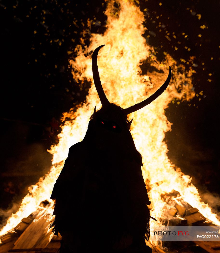 Krampus during the traditional festival. The Krampus are men-wild goats and very disturbing that roam the streets in search of children 