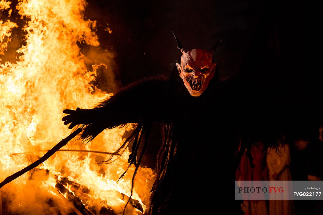 Krampus during the traditional festival. The Krampus are men-wild goats and very disturbing that roam the streets in search of children 