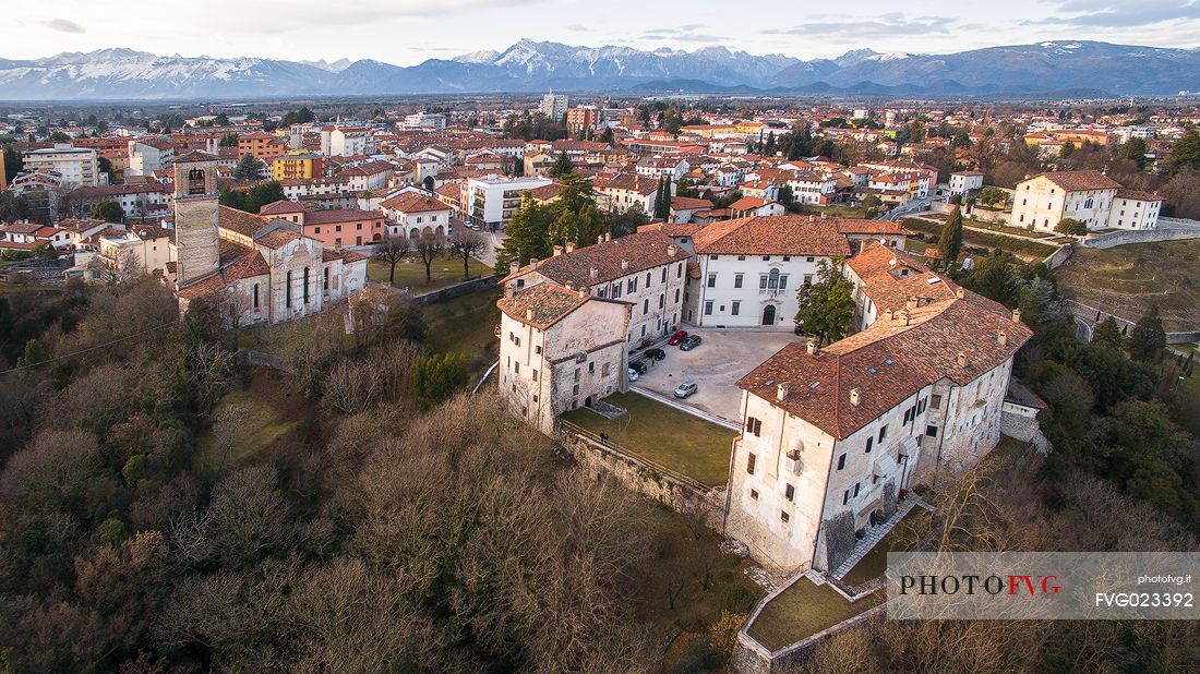 The castle of Spilimbergo with the Julian Alps in the background, Italy