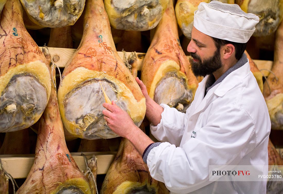 Check inside the Prolongo ham factory in San Daniele del Friuli, Italy