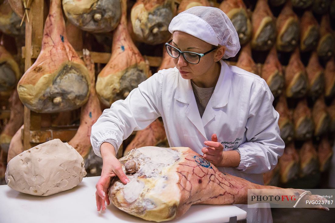 Grouting of the San Daniele del Friuli ham  at the Prolongo ham factory, Italy