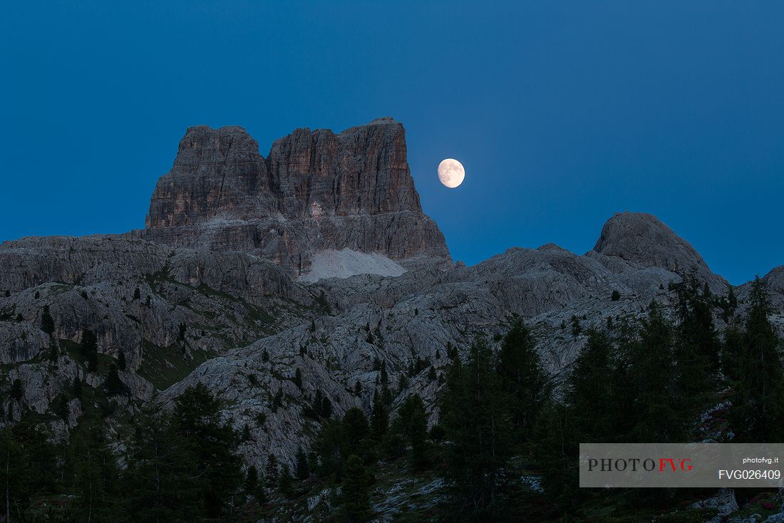 The Averau Mount by night from the Falzarego Pass, Cortina D'Ampezzo,  Dolomites, Italy