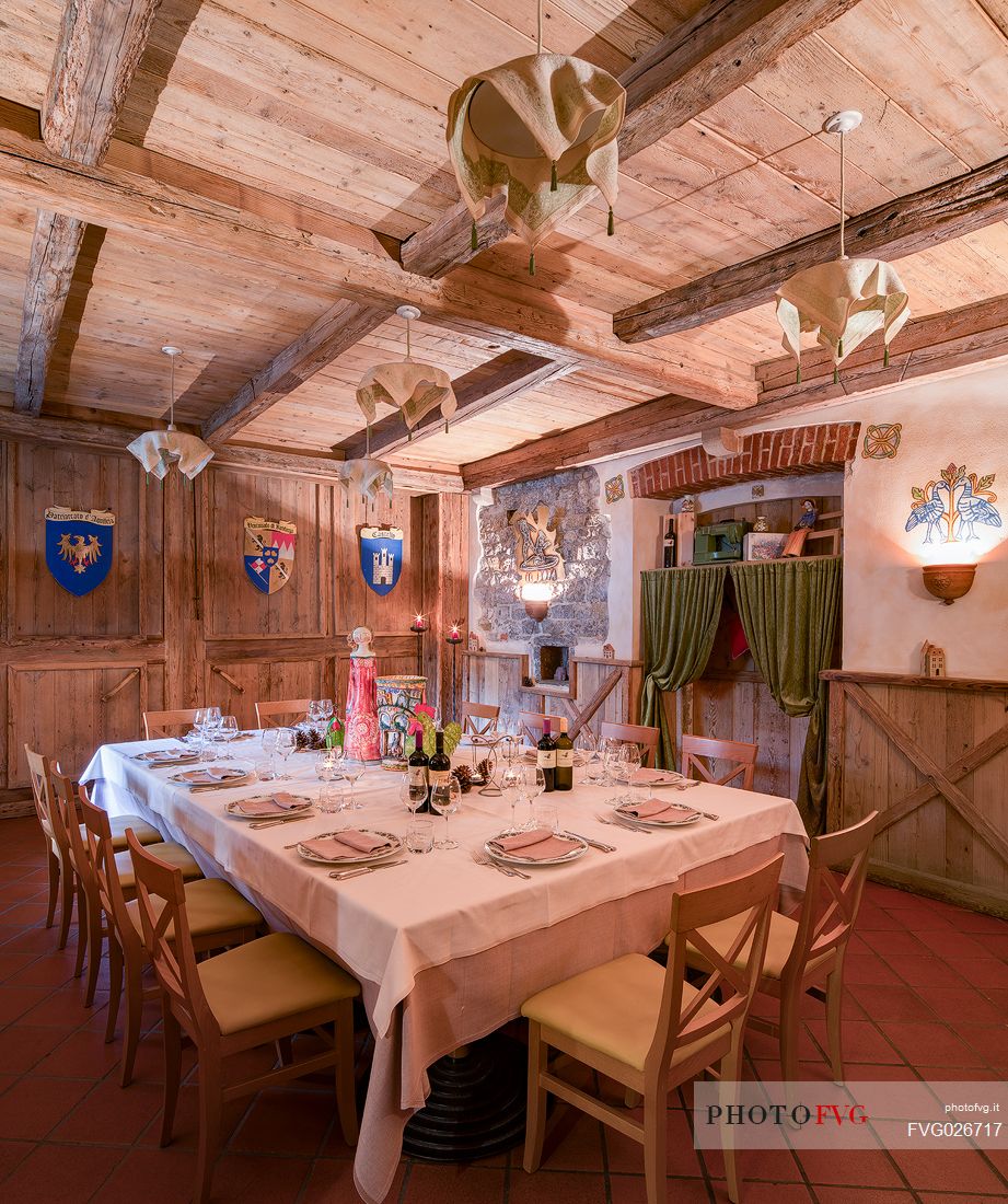 The Imperial Room of the historic restaurant Al Monastero in Cividale del Friuli, Friuli Venezia Giulia, Italy