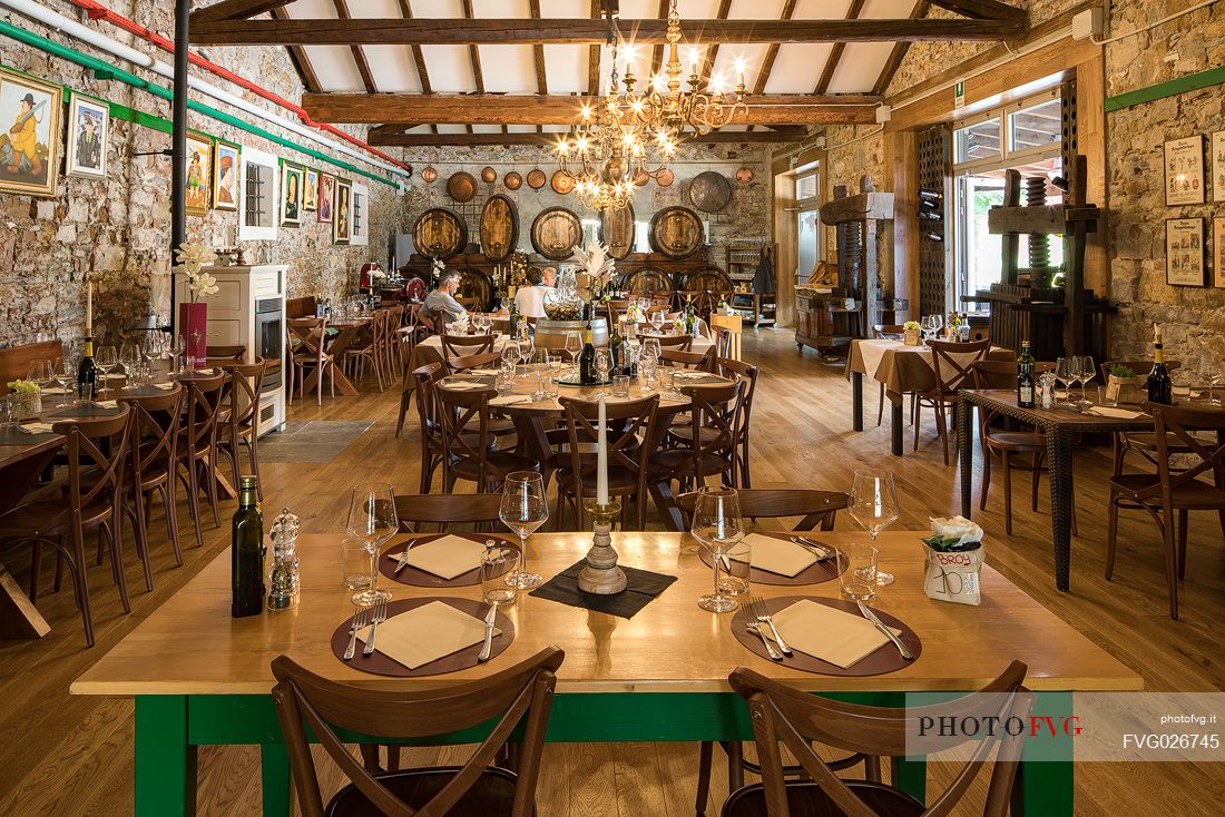The dining room of the Osteria della Ribolla in Corno di Rosazzo, Friuli Venezia Giulia, Italy