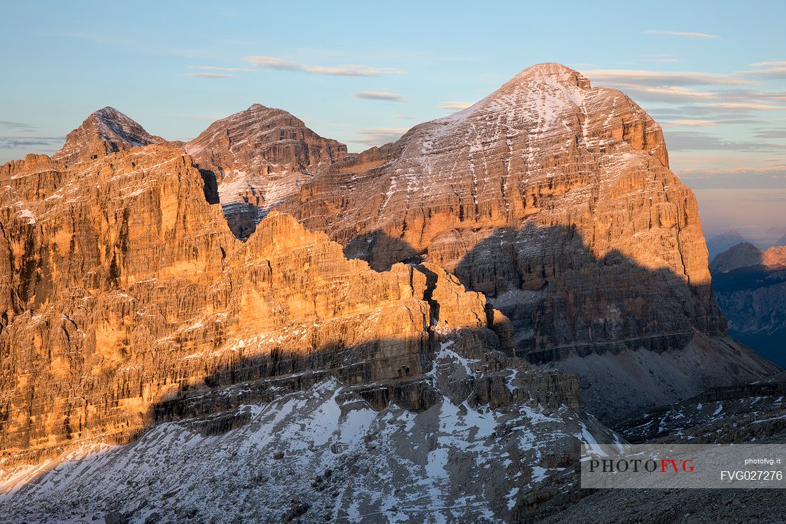 Tofana di Rozes mount at sunset, Dolomites, Cortina D'Ampezzo, Italy