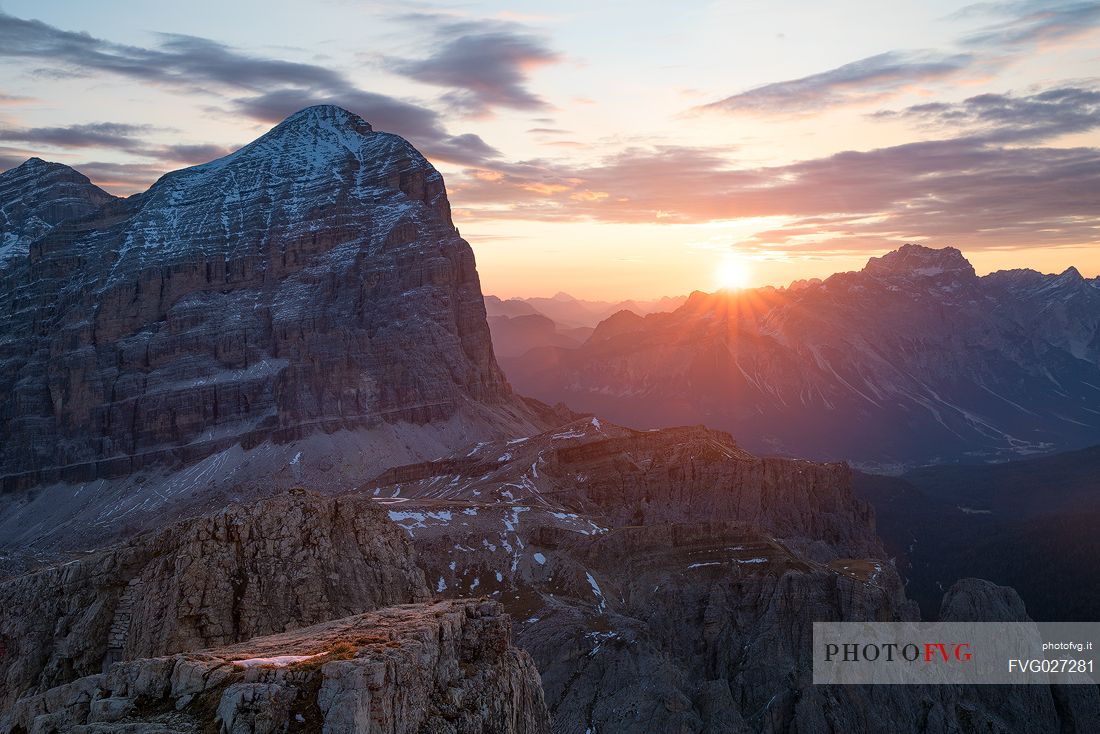 Tofana di Rozes mount at dawn, Dolomites, Cortina d'Ampezzo, Italy