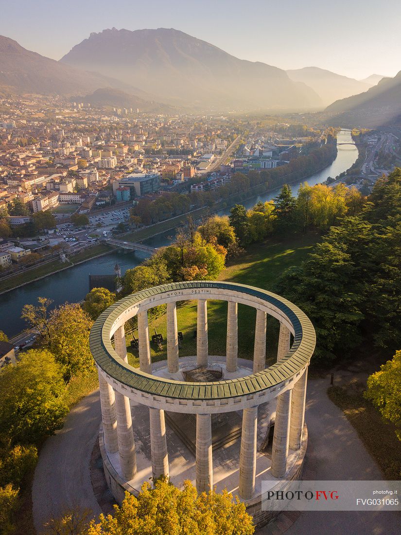 The mausoleum of Cesare Battisti on the top of Doss Trento overlooking the city, Trento, Trentino Alto Adige, Italy