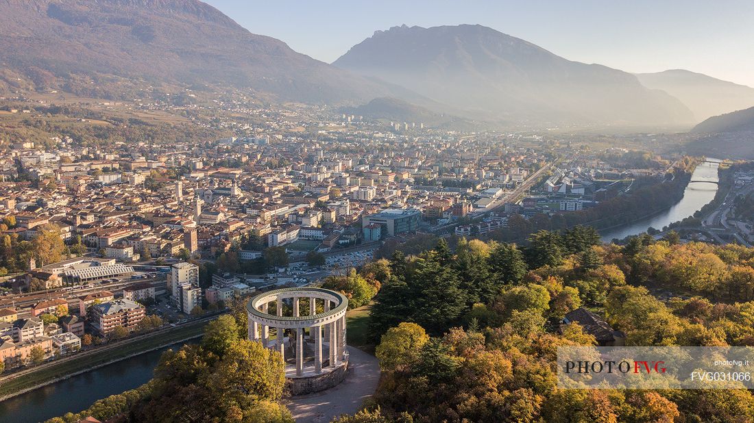 The mausoleum of Cesare Battisti on the top of Doss Trento overlooking the city, Trento, Trentino Alto Adige, Italy