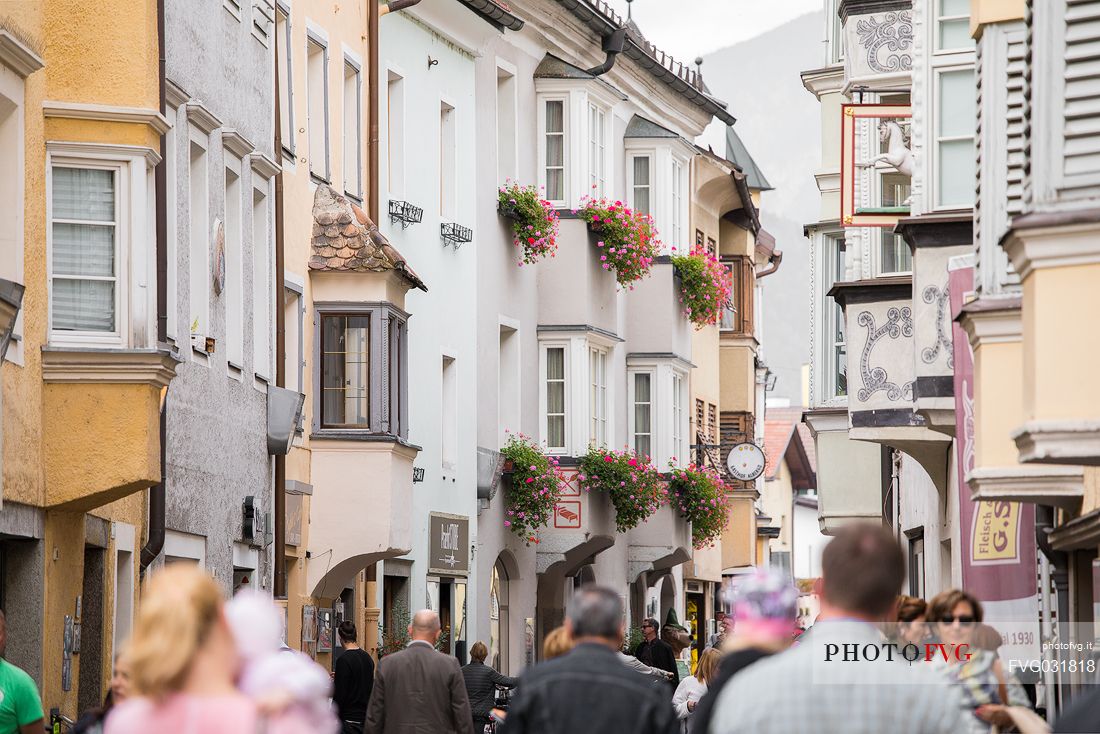 The streets of Bressanone populate during the festival of bread and strudel in Bressanone, Isarco valley, Alto Adige, Italy, Europe